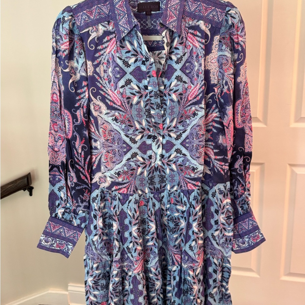 Hale Bob Blue and Pink Long Sleeve Dress